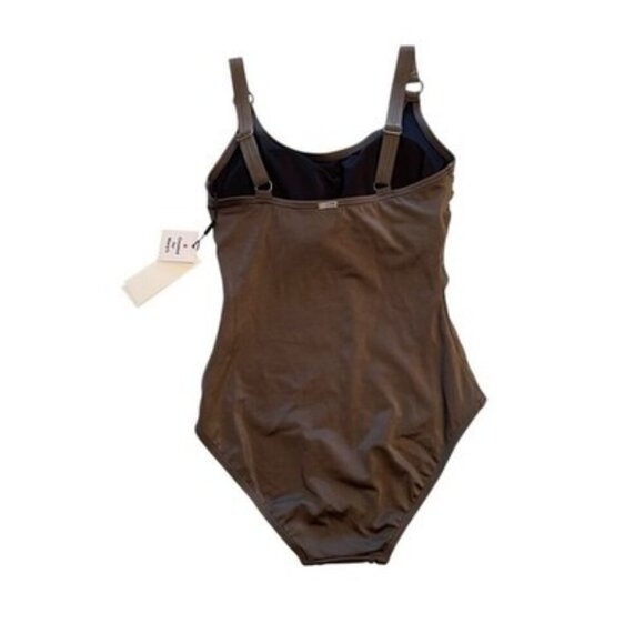 Calvin Klein Bronze Pleated Ruched-Panel One Piece Swimsuit Size 4 NWT $79 - Picture 2 of 5